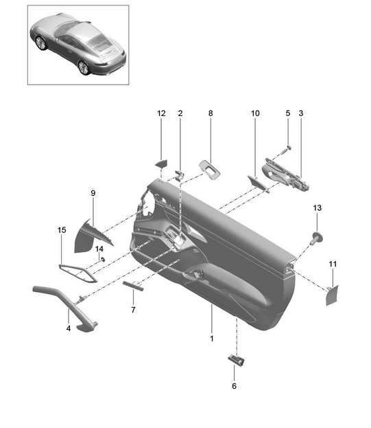 Door panel / Leather / Alcantara / Trim Aluminium, brushed (PR: 981, 975, XWD) 991.1 2012-16
