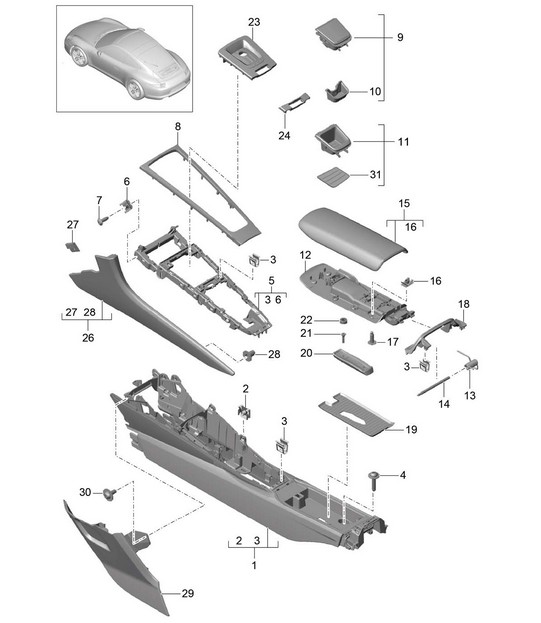 Centre console 991.1 2012-16