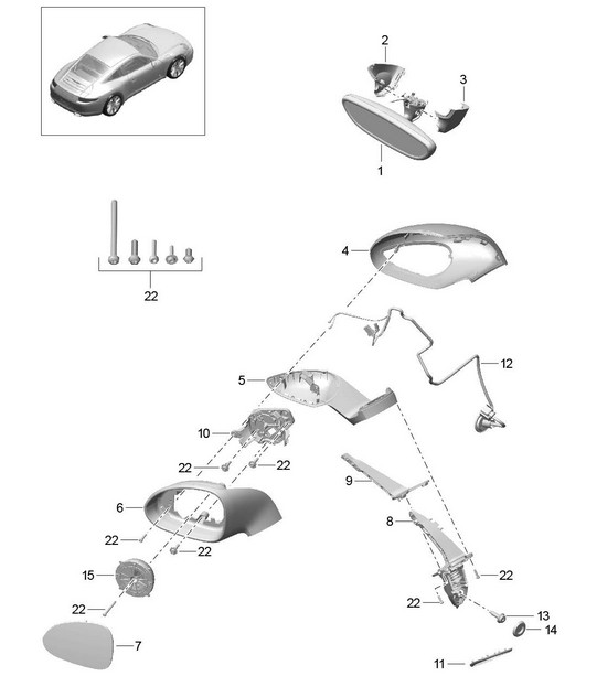 Interior mirror / Exterior mirror - Sport Design package PR: 529 - 991.1 2012-16