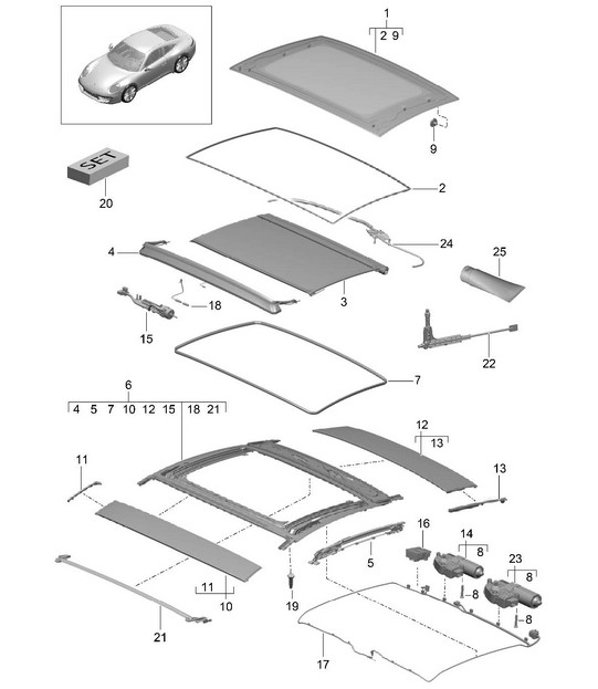 Glass roof - External sliding glass sunroof PR:653 - 991.1  2013>>