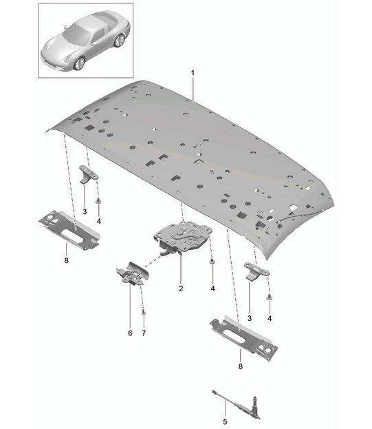 Top frame / Roof frame / Catch - Front, TARGA - 991.1 2012-16
