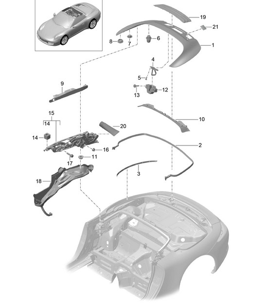 Convertible top stowage box / Cover - CABRIO - 991.1 2012-16