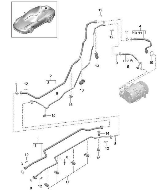 Refrigerant circuit / Underbody and Rear end 991.1 2012-16