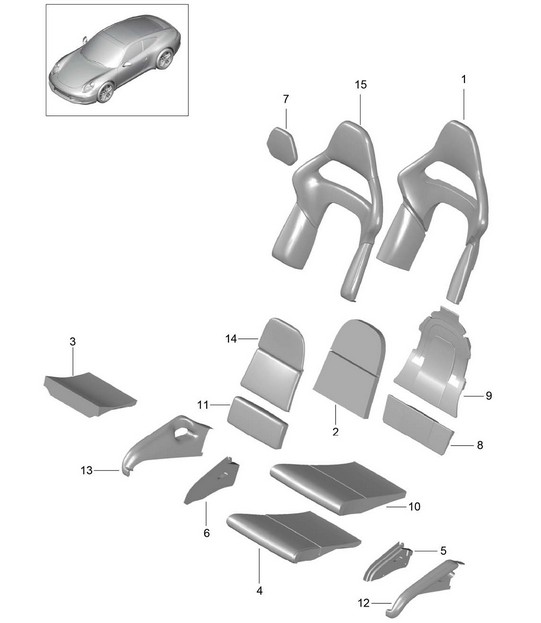 Foam part / Cover / Seat and backrest surface / bucket seat / Collapsible 991.1 2012-16