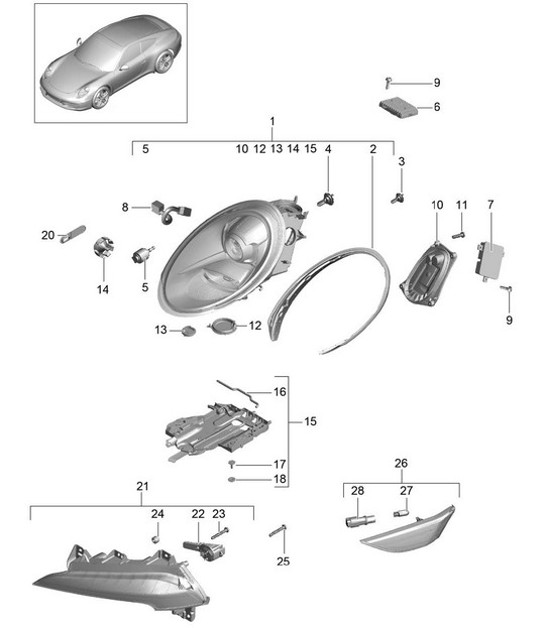 Headlights / Additional headlight / Turn signal indicator / side marker light / Turn signal
