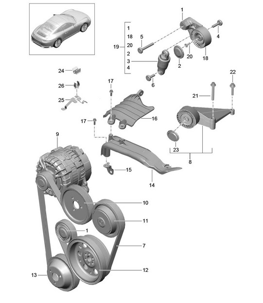 Belt tensioner / V-belt 991.2 Carrera 2017-19