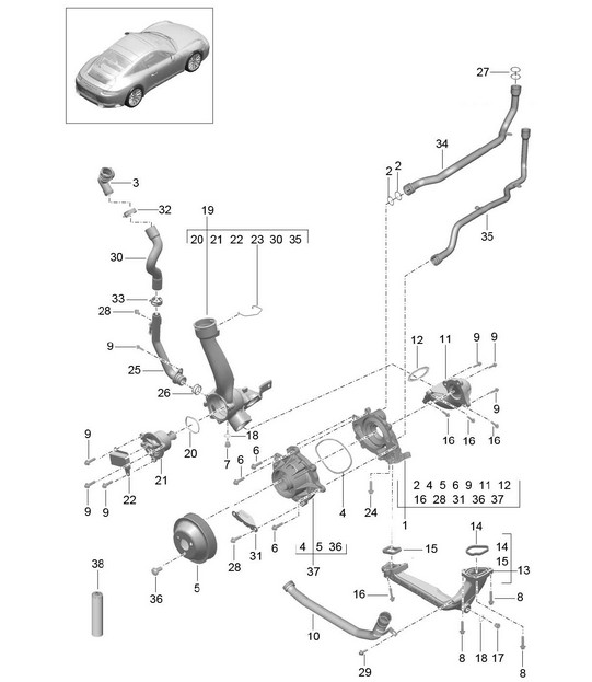 Coolant pump / Thermostat housing 991.2 Carrera 2017-19