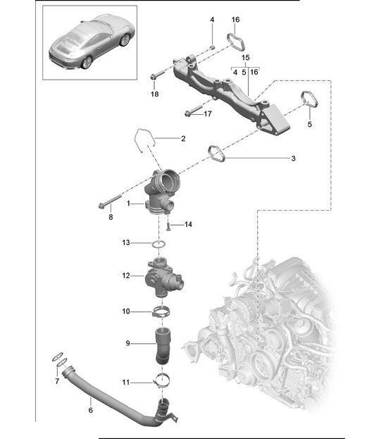 Assembly carrier / Water pipe 991.2 Carrera 2017-19