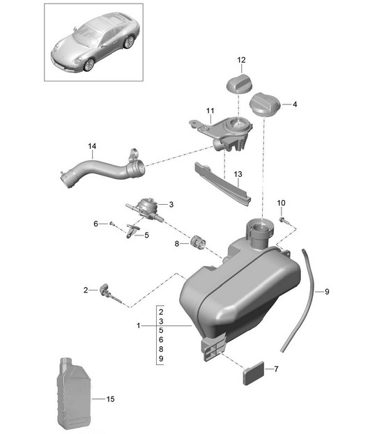 Water cooling - 4 - Water reservoir / Oil inlet 991.2 Carrera 2017-19
