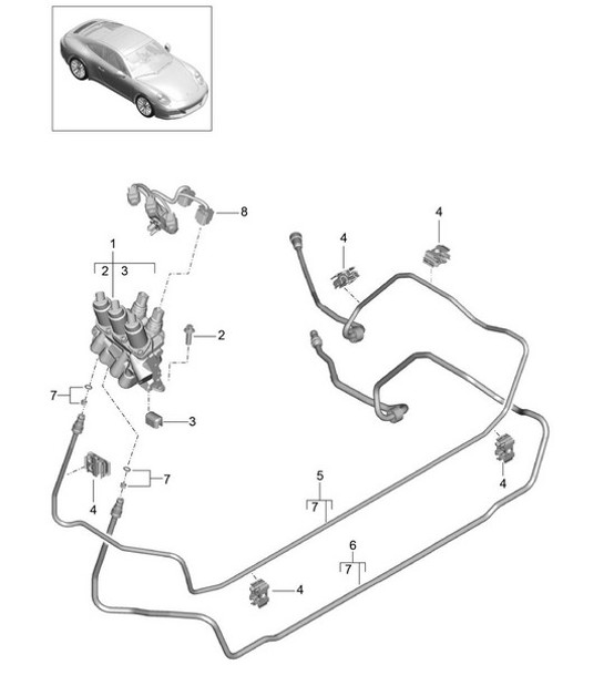 Diagram 402-020 Porsche Macan (95B) MK1 (2014-2018) Front Axle, Steering 