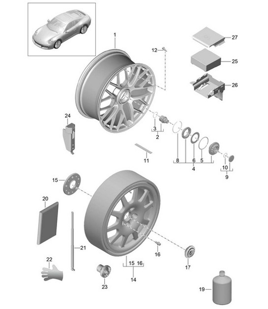 Diagram 601-002 Porsche Cayenne 9PA1 (957) 2007-2010 Wheels, Brakes