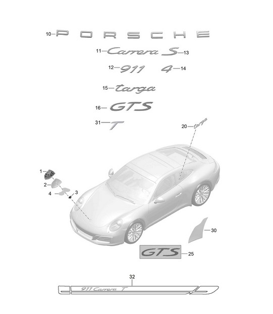 Inscriptions/Lettering / Moldings / Stone guard film 991.2 Carrera 2017-19