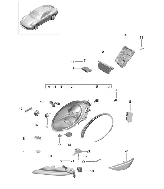 Headlights / Additional headlight / Turn signal indicator / S ide marker light  / Turn signal repeater - PR:603, XENON - 991.2 Carrera 2017-19