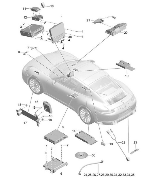 Diagram 911-000 Porsche Cayman 718C (982C) 2017>> Electrical equipment