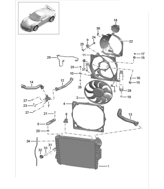Coolant cooling system / Cooler for coolant / Radiator fan 991 R/GT3/RS 2014-21
