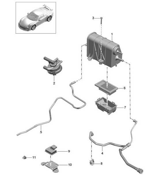 Diagram 201-020 Porsche 997 (911) MK1 2005-2008 Fuel System, Exhaust System