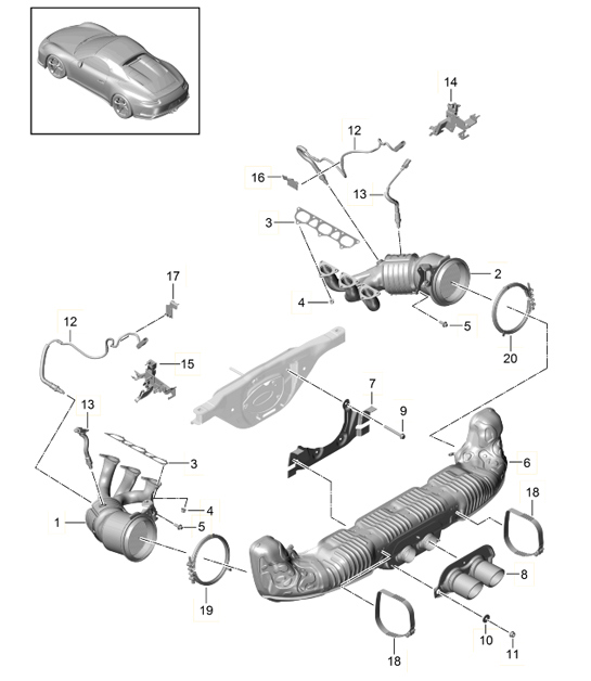 Diagram 202-009 Porsche Macan (95B) MK1 (2014-2018) Fuel System, Exhaust System