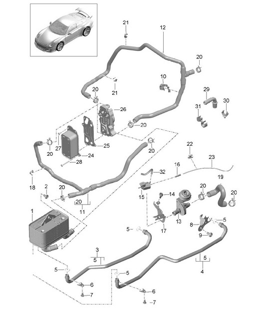- PDK - Gearbox / Heat exchanger / Oil pipe / Water pipe (Model: CG190,CG192,CG195) 991 R/GT/GT3 2014-21