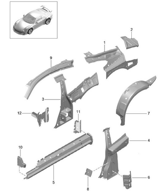 Diagram 801-050 Porsche 997 (911) MK2 2009-2012 Body