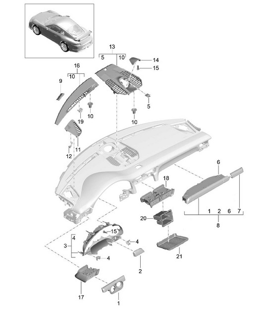 Accessories / Instrument panel trim / Upper part 991 GT3 2014-21