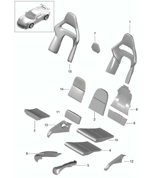 Foam part / Cover / Seat and backrest surface / bucket seat / Collapsible 991 GT3 2014-21