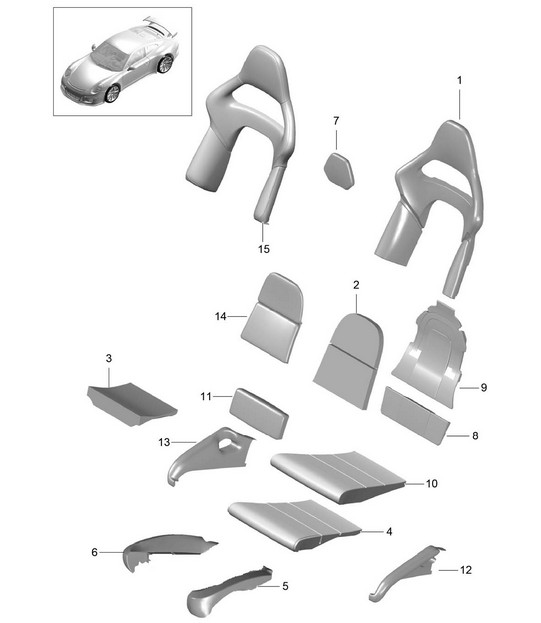 Foam part / Cover / Seat and backrest surface / bucket seat / Collapsible 991 GT3 2014-21