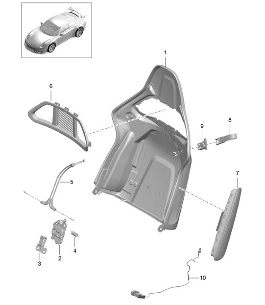Backrest shell / bucket seat /  Collapsible / Accessories (PR:388,389) 991 GT3 014-21