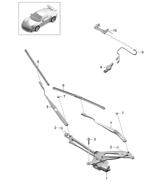 Windscreen wiper system, compl / Rain sensor 991 R/GT3/RS 2014-21