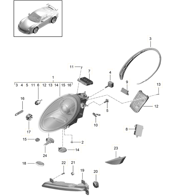 Diagram 905-007 Porsche 911 & 912 (1965-1989) Electrical equipment