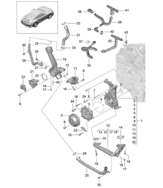 Diagram 105-000 Porsche Boxster 986 2.7L 2003-04 Engine