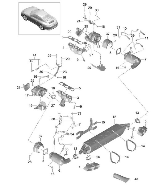 Exhaust system / Emission control / Exhaust gas turbocharger 991 Turbo 3.8L 2014-16