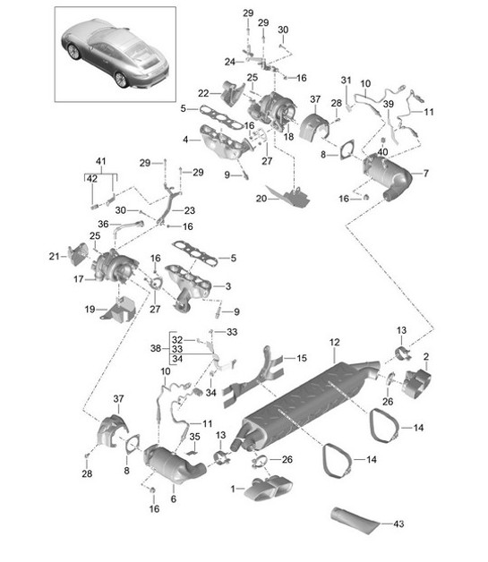 Diagram 202-000 Porsche Boxster 986 2.7L 2003-04 Sistema di alimentazione, sistema di scarico