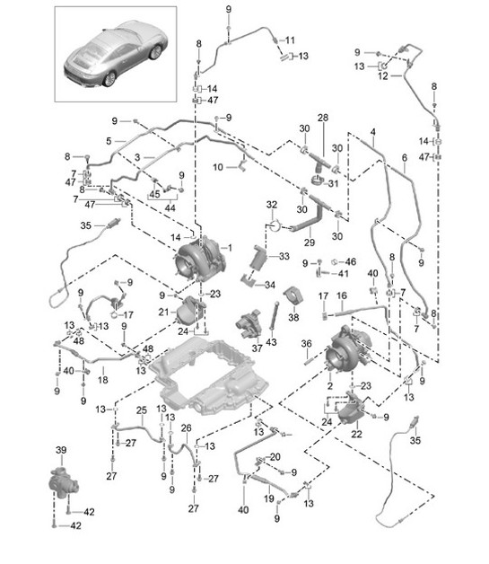 Diagram 202-005 Porsche Boxster 986/987/981 (1997-2016) Sistema di alimentazione, sistema di scarico