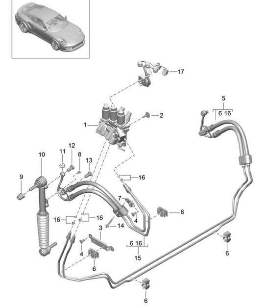 Diagram 402-032 Porsche Macan (95B) MK1 (2014-2018) Front Axle, Steering 