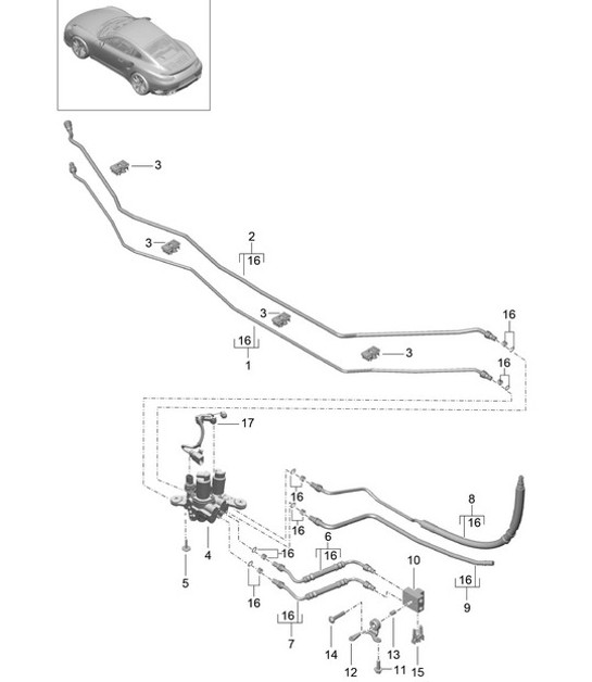 Diagram 402-042 Porsche Boxster GTS 718 2.5L Manual (365 Bhp) Assale anteriore, sterzo 