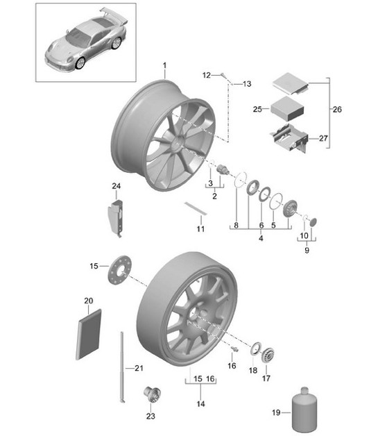 Diagram 601-004 Porsche Cayman 987C / 981C (2005-2016) Wheels, Brakes