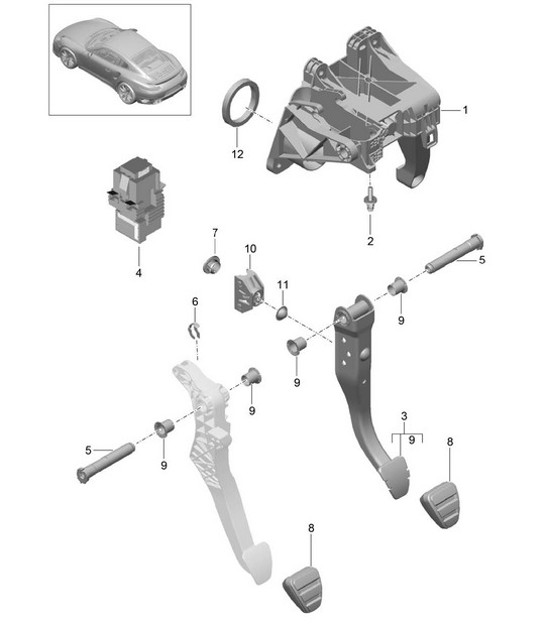 Diagram 702-000 Porsche Cayenne 9PA1 (957) 2007-2010 Hand Lever System, Pedal Cluster 