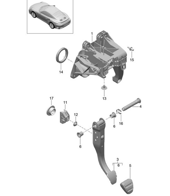 Diagram 702-002 Porsche Macan (95B) MK1 (2014-2018) Hand Lever System, Pedal Cluster 