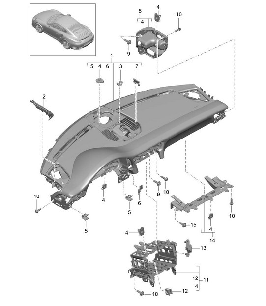 Instrument panel trim / Upper part with: Fasteners 991 Turbo >> 2016