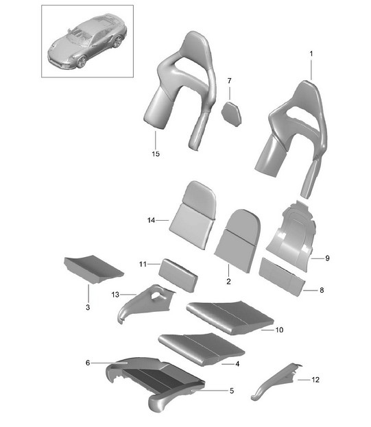 Foam part / Cover / Seat and backrest surface / Bucket seat - Collapsible - 991 Turbo >>2016