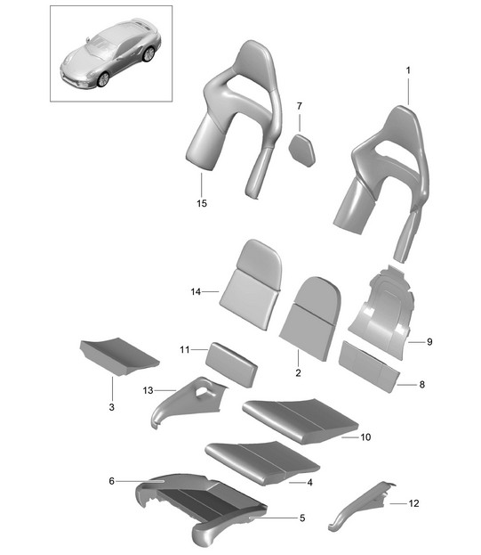 Foam part / Cover / Seat and backrest surface / Bucket seat - Collapsible 991Turbo / GT2 RS 2017>>