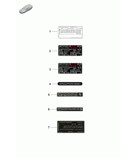 Certified adhesive label. USA / Certified adhesive label. Canada / Manufacturer's plate 992.1 Carrera 2019 - 2024