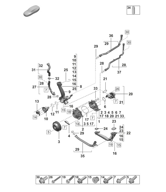 Coolant pump / Cooling thermostat / Thermostat housing  992.1 Carrera 2019 - 2024