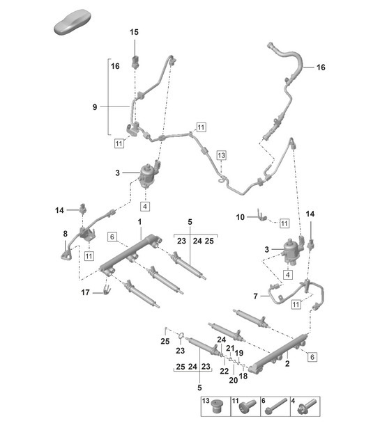 Diagram 107-000 Porsche 992.1 Targa 4S / GTS 3.0L 2020-24 Engine