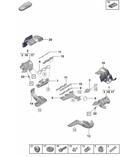 Exhaust gas turbocharger / Exhaust manifold  992.1 Carrera 2019 - 2024