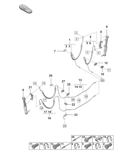 Hydraulic line / Rear end  - PDCC - (PR:1P7, E7S)  992.1 DAKAR  2019 - 2024