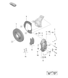 Disc brake / Front axle - 17' red/black - (PR:A8F+1LR, 1LS, -E0W)  992.1 Carrera 2019 - 2024 
