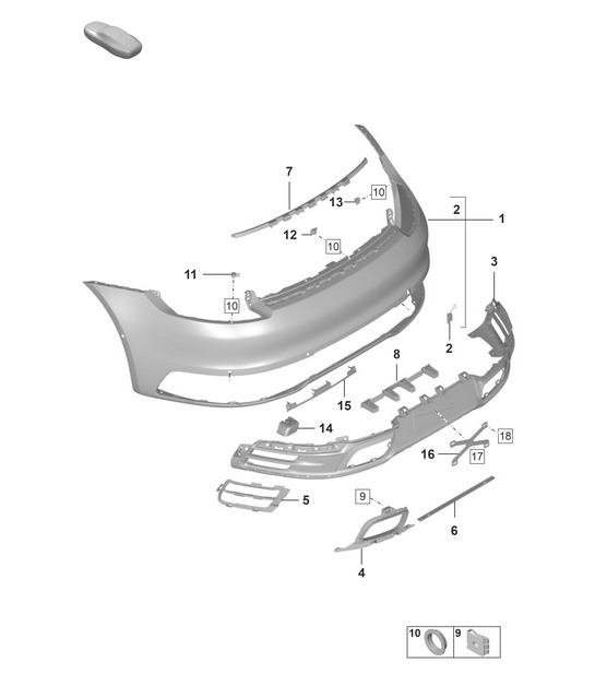 Bumper with: Accessories - REAR - (Basic / Model: USA / CHINA / JAPAN) 992.1 Carrera 2019 - 2024