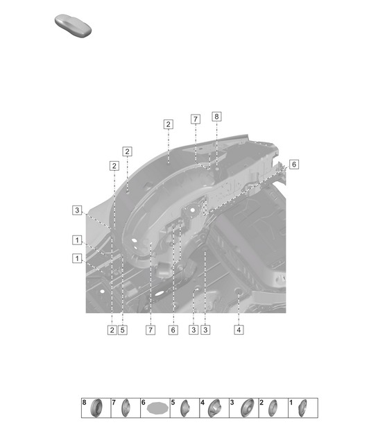 Plugs for body / Car body / Wheel housing - REAR, OUTER - 992.1 Carrera 2019 - 2024