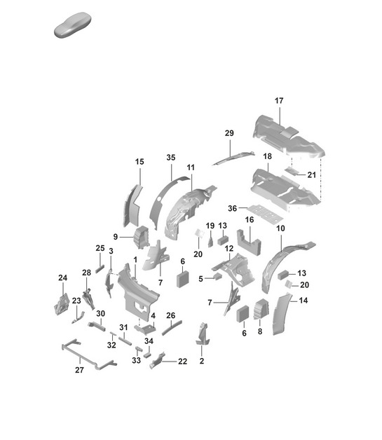 Sound absorber / Damping / Body  -  Cabriolet (PR:K8K) , Targa (PR:K5T) -  992.1 Carrera 2019 - 2024